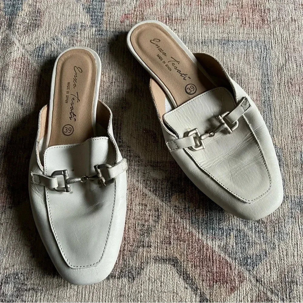 Ivory Leather Mule Loafer Slides Enzo Testoni Size 8 39 Quiet Luxury Preppy - Picture 8 of 13